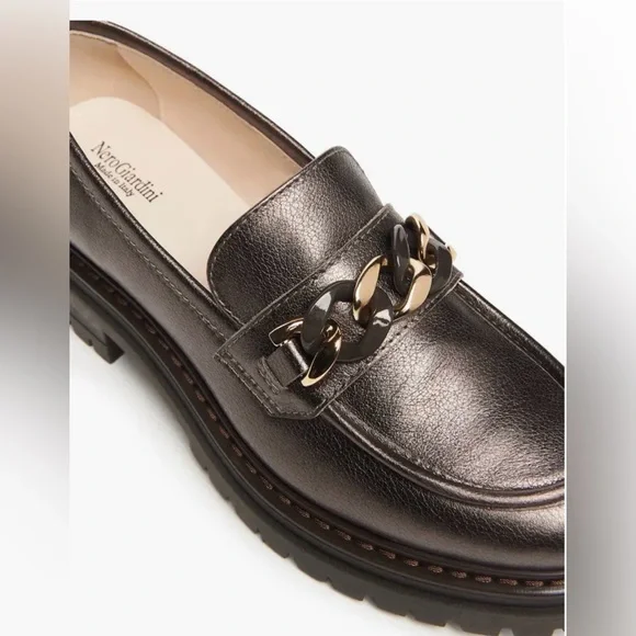 Nero Giardini Metallic Leather Chain Lug-Sole Loafers Size 39 - Picture 2 of 9